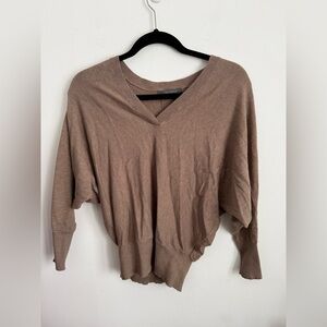 Suzy Shier Women Y2K 90s Taupe Brown V-Neck Bat Wing Sweater Small